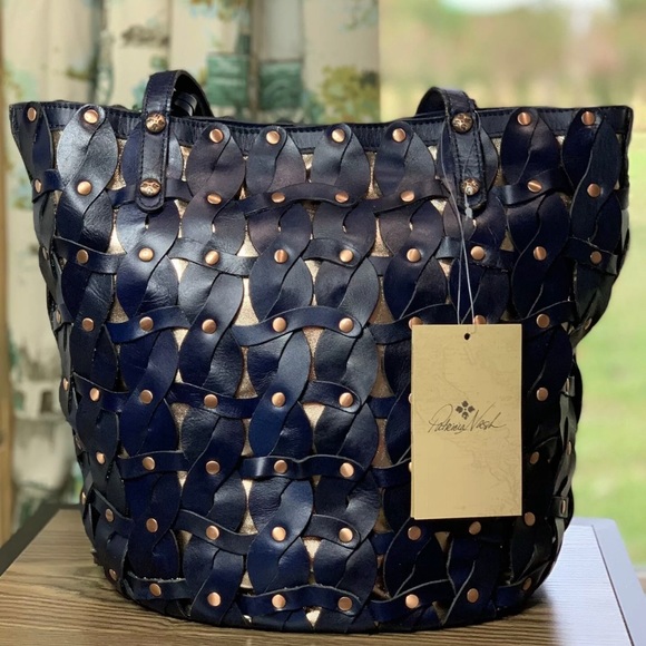 PATRICIA NASH Navy Leather Twisted Braid Mizzana Tote NWT - Picture 2 of 11